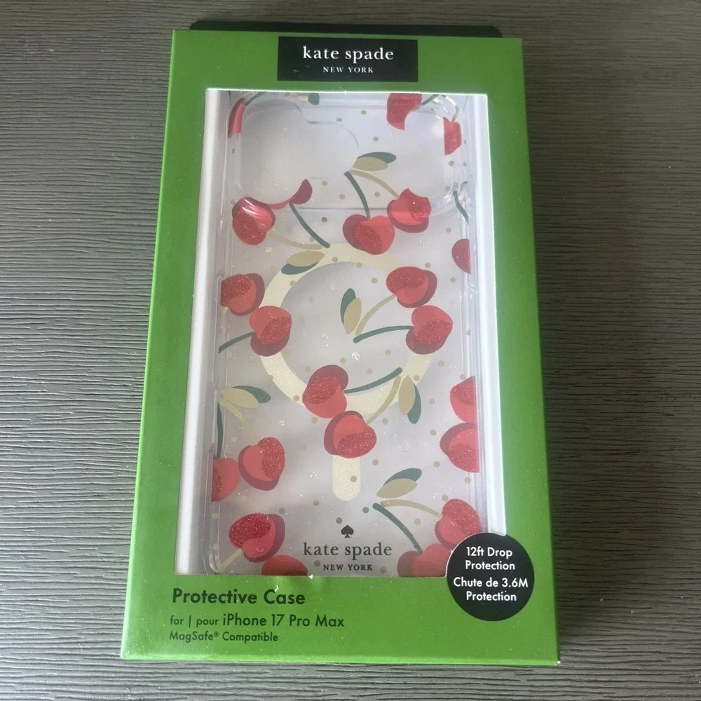 Kate Spade iPhone 17 Pro Max Protective Case MagSafe Cherry Red Gold Green NIB